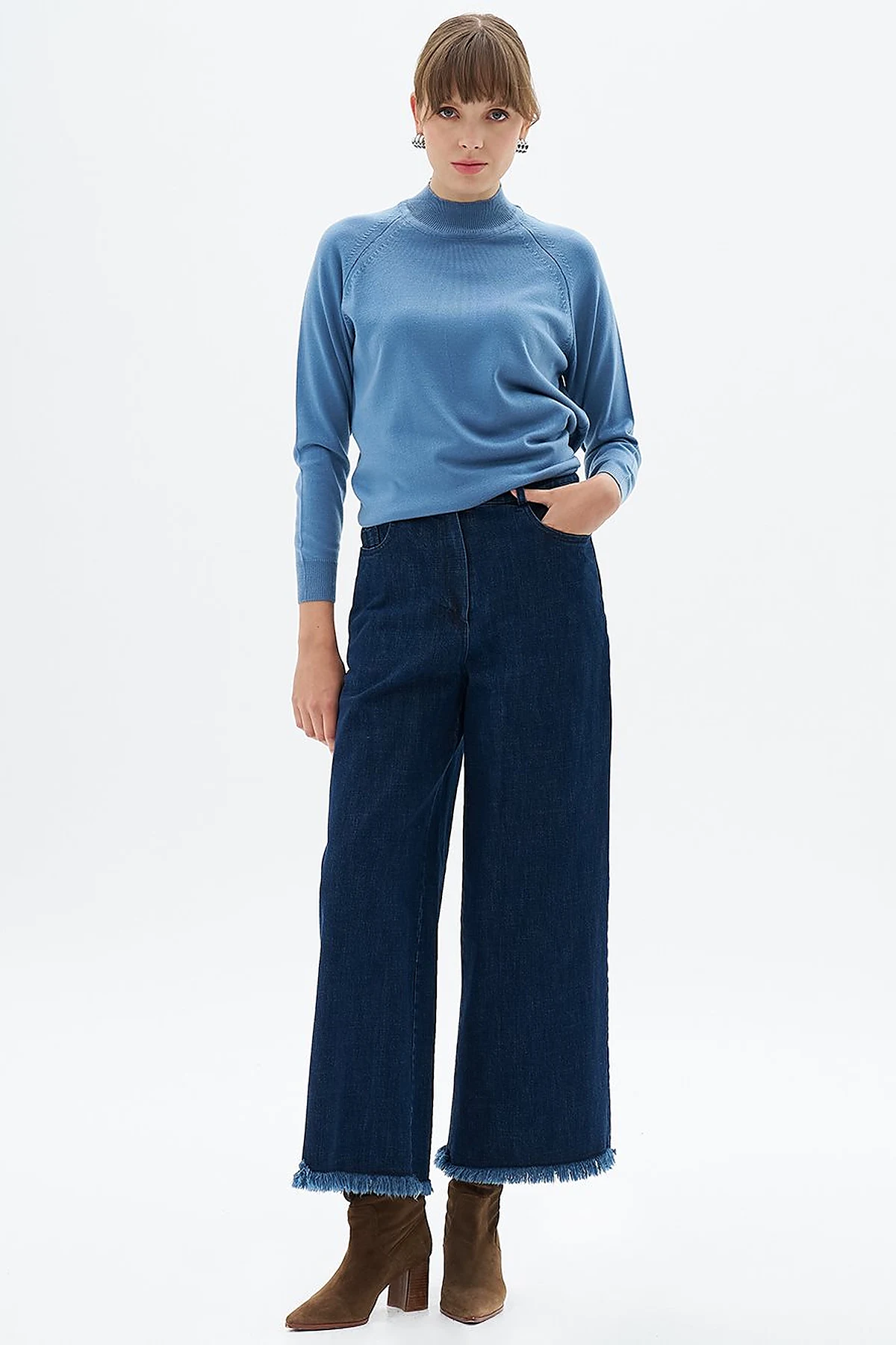 Denim Pants with Tassels on Legs Navy Blue
