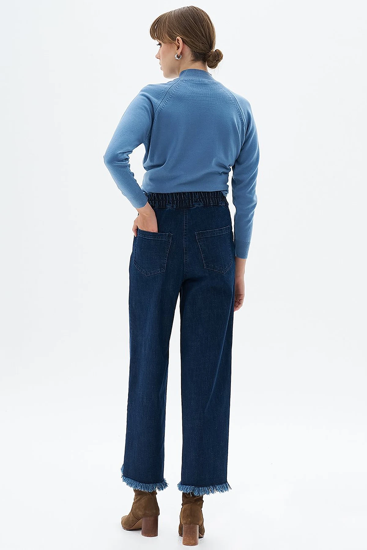 Denim Pants with Tassels on Legs Navy Blue