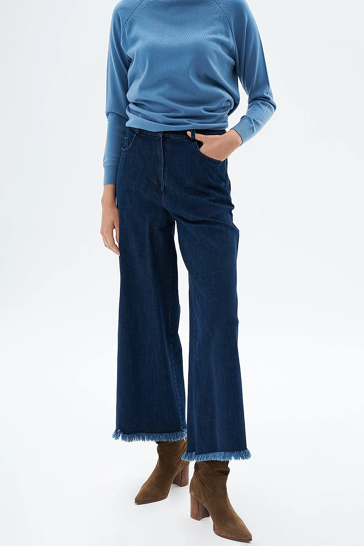 Denim Pants with Tassels on Legs Navy Blue