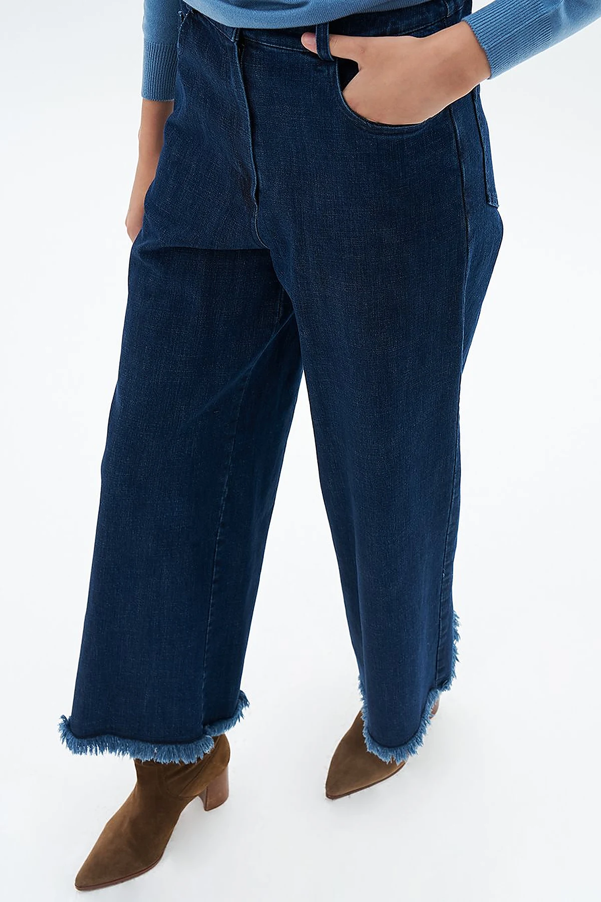 Denim Pants with Tassels on Legs Navy Blue