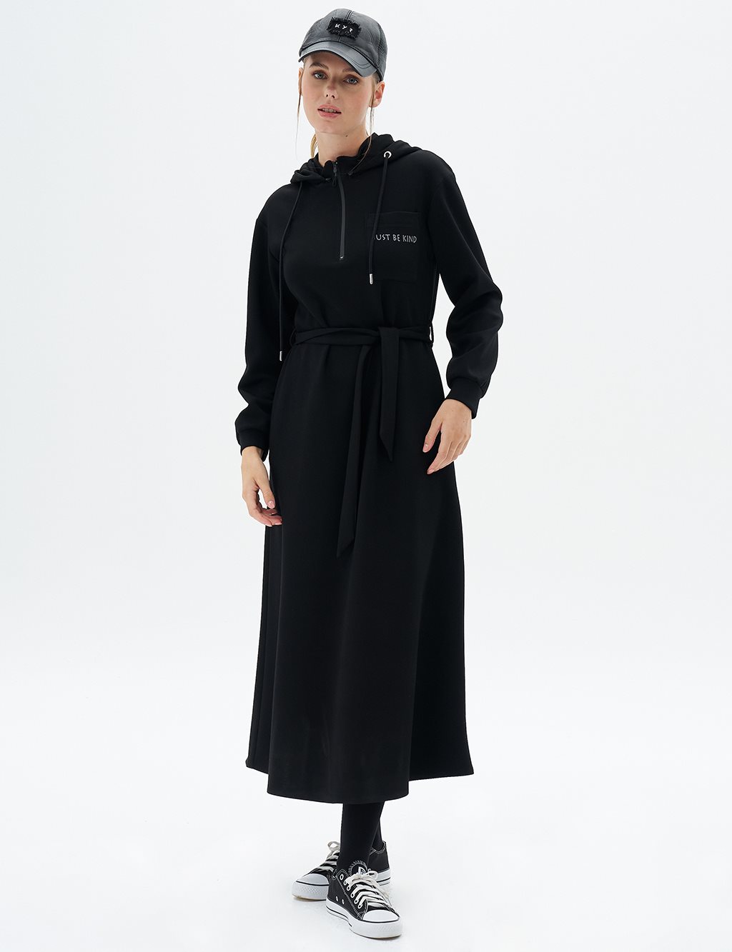 Hooded Scuba Dress Black