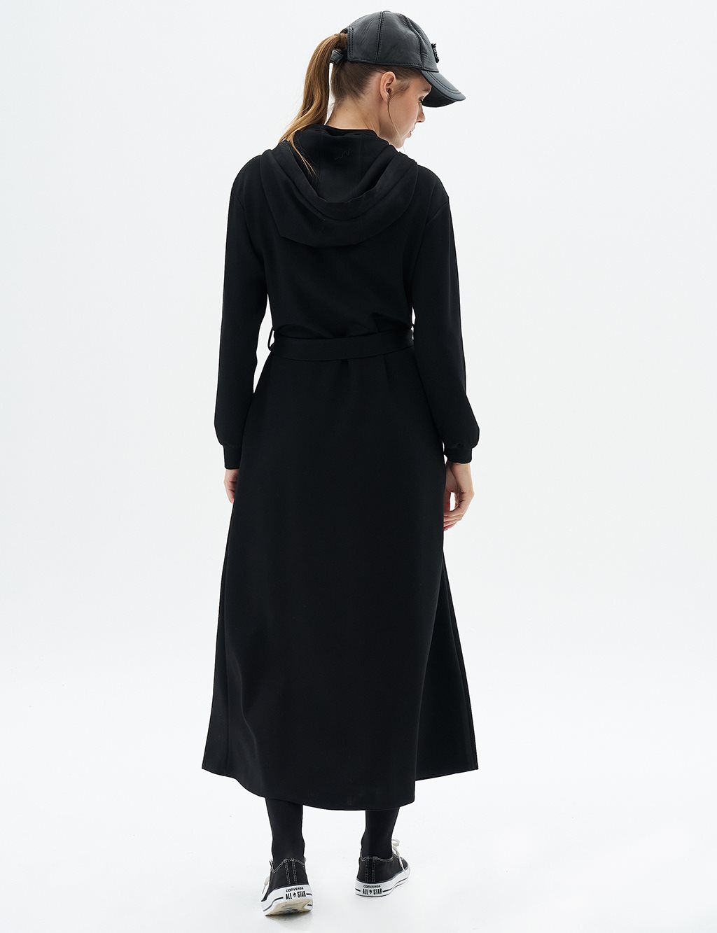 Hooded Scuba Dress Black