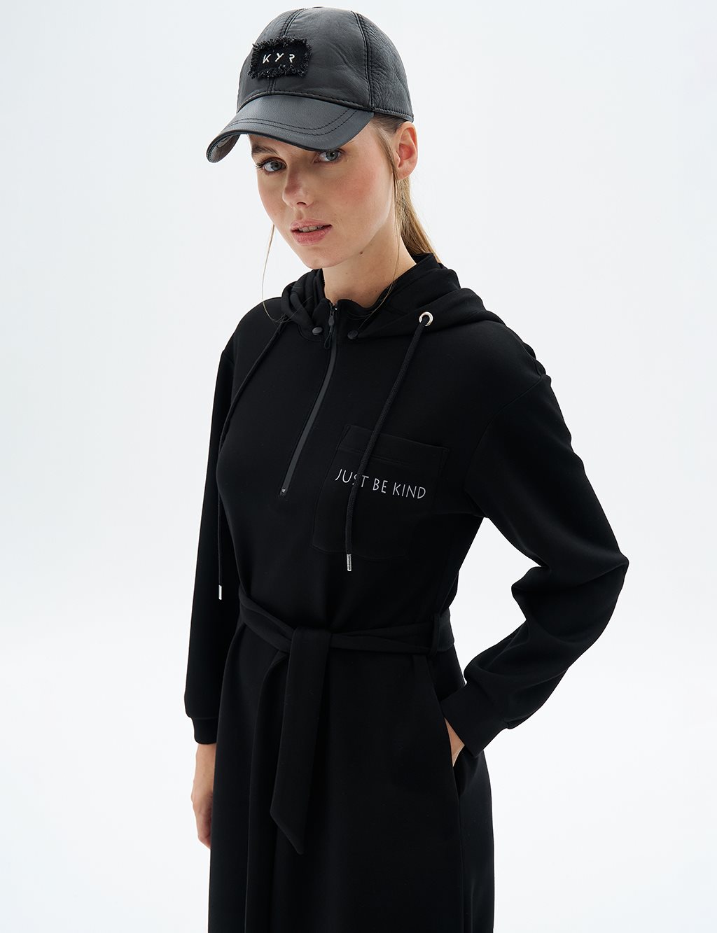 Hooded Scuba Dress Black