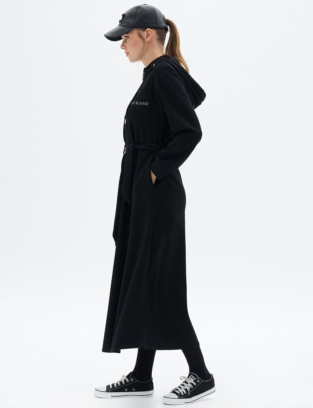 Hooded Scuba Dress Black