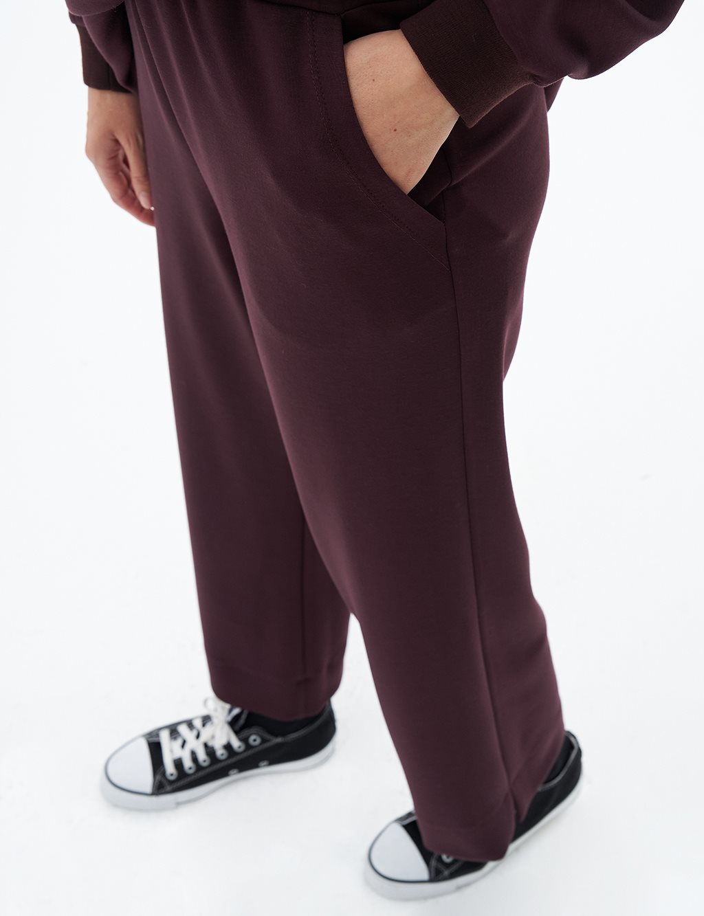 Scuba Pants with Elastic Waist Dark Burgundy