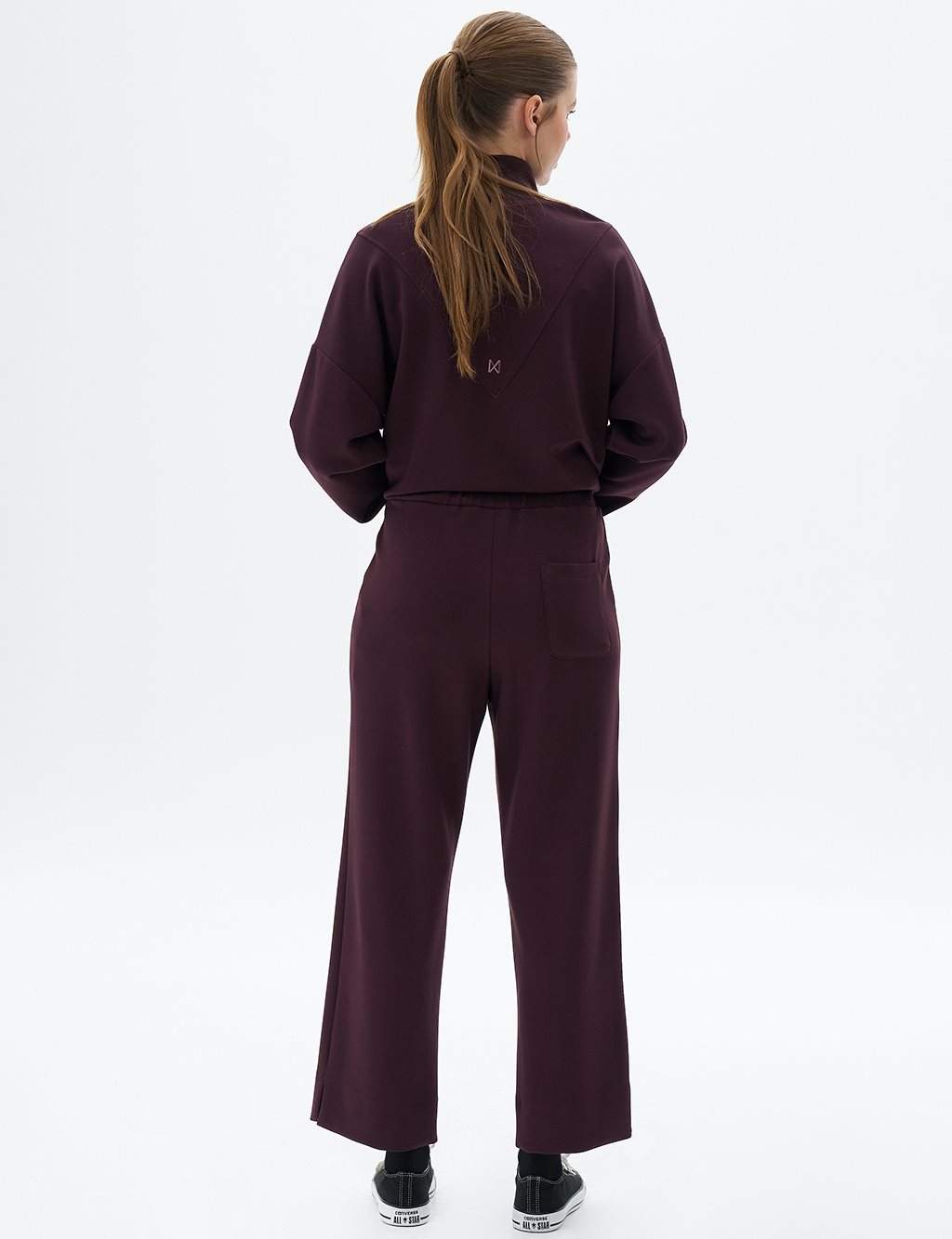 Scuba Pants with Elastic Waist Dark Burgundy