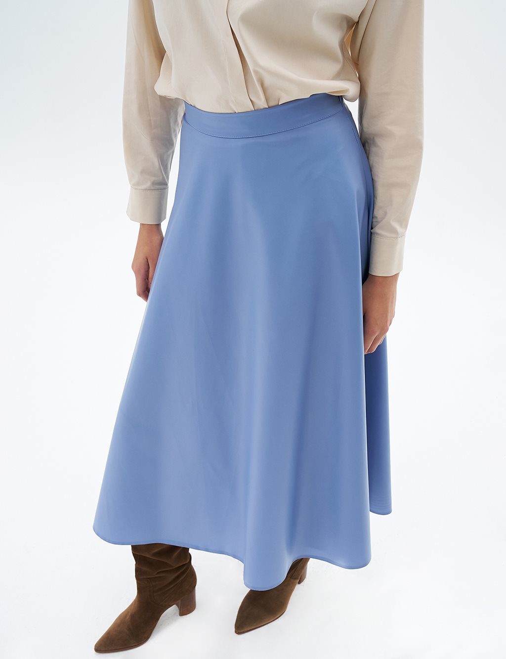 High Waist Faux Leather Skirt Aviator Blue