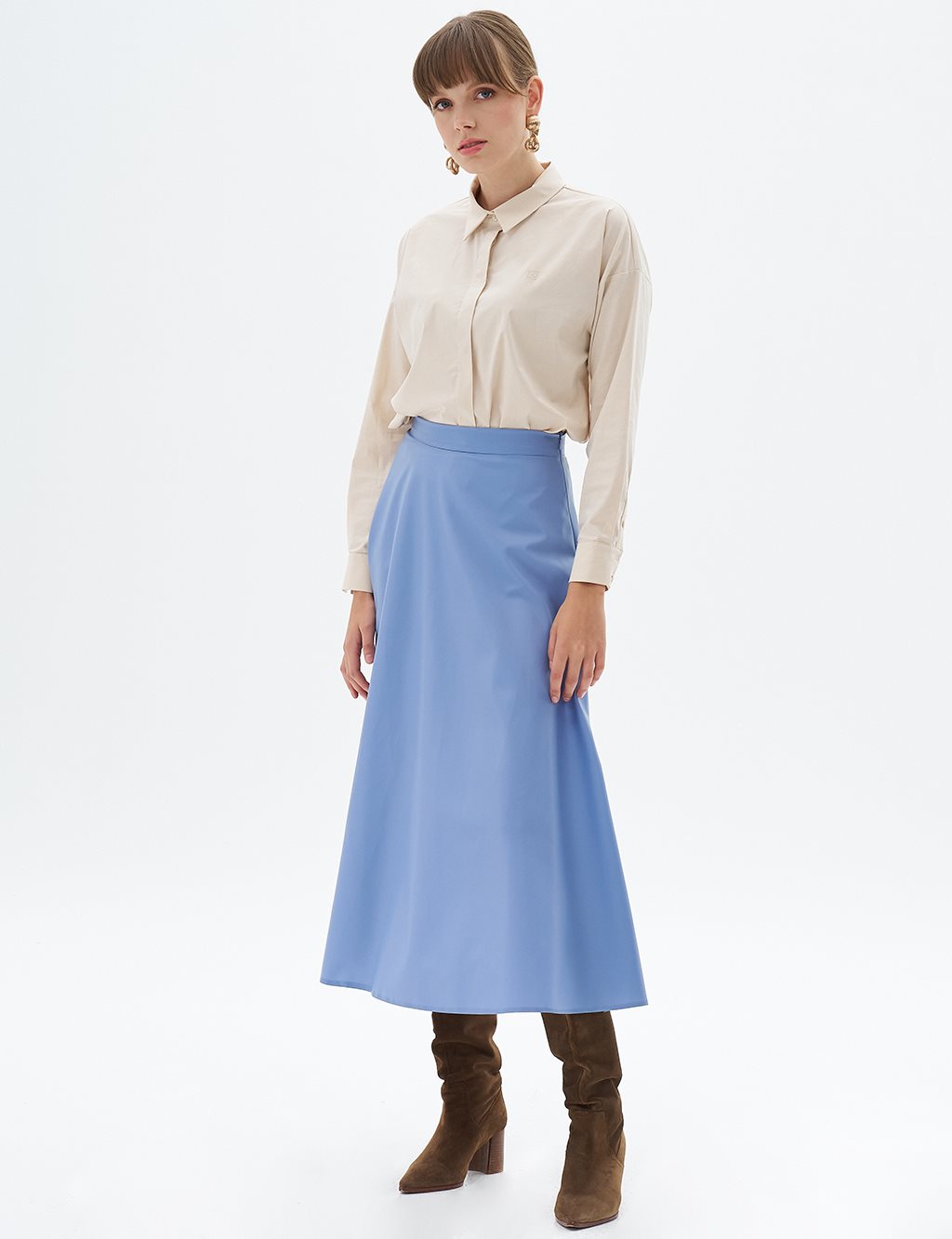 High Waist Faux Leather Skirt Aviator Blue