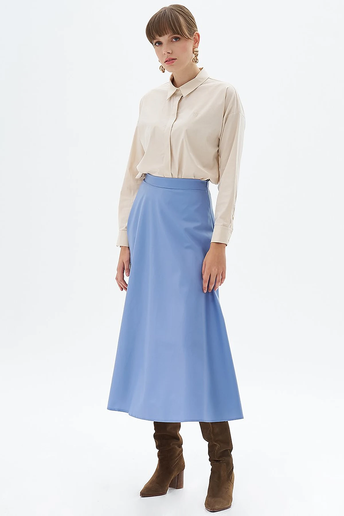 High Waist Faux Leather Skirt Aviator Blue