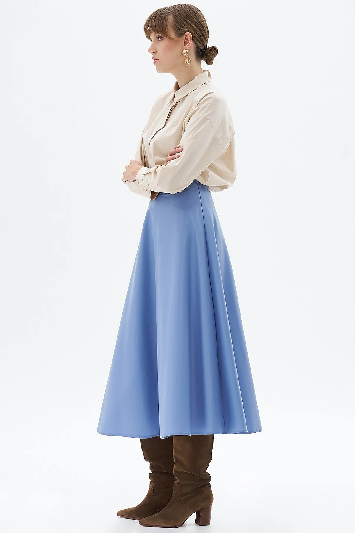 High Waist Faux Leather Skirt Aviator Blue