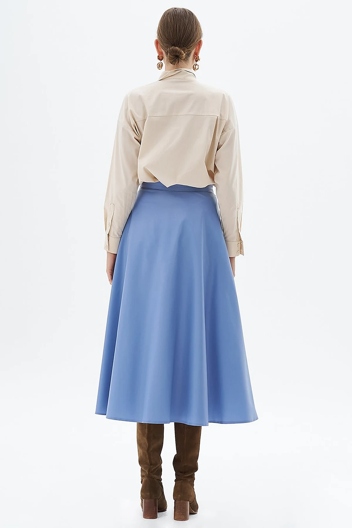 High Waist Faux Leather Skirt Aviator Blue