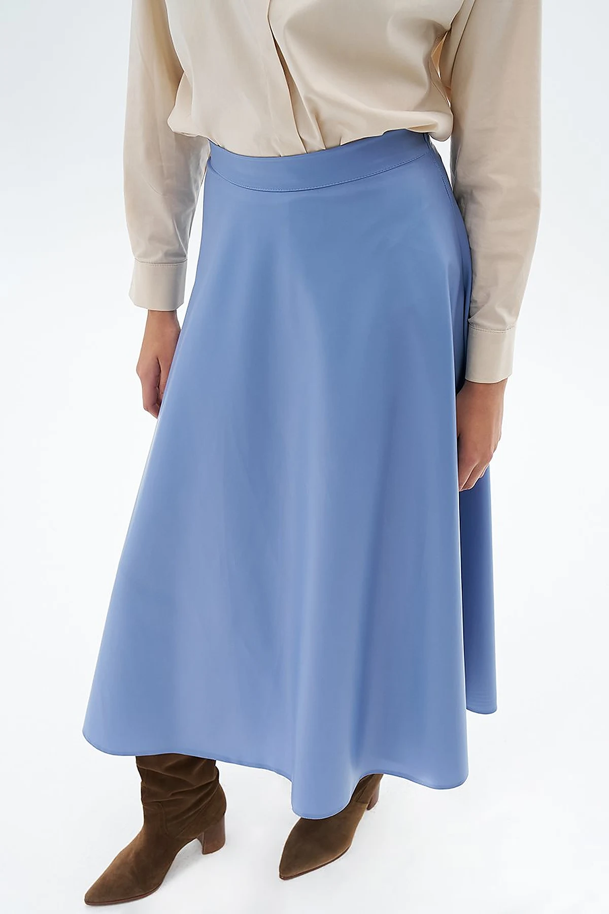 High Waist Faux Leather Skirt Aviator Blue