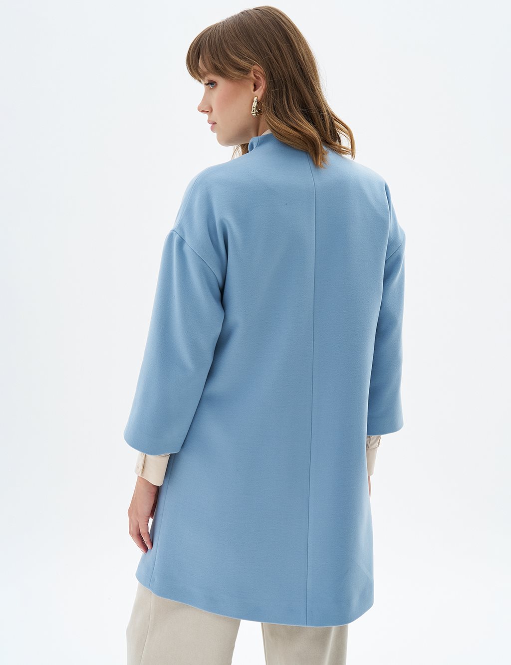 Three Quarter Sleeve Cashmere Coat Blue