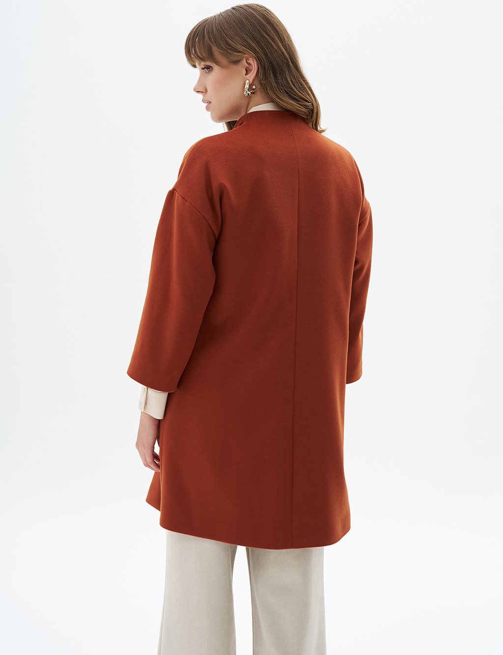 Three Quarter Sleeve Cashmere Coat Brick Red