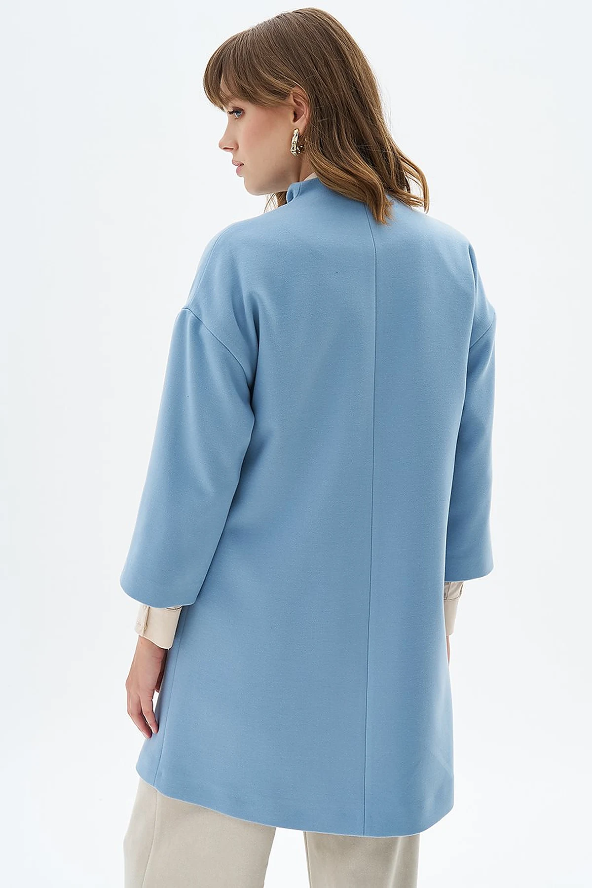 Three Quarter Sleeve Cashmere Coat Blue