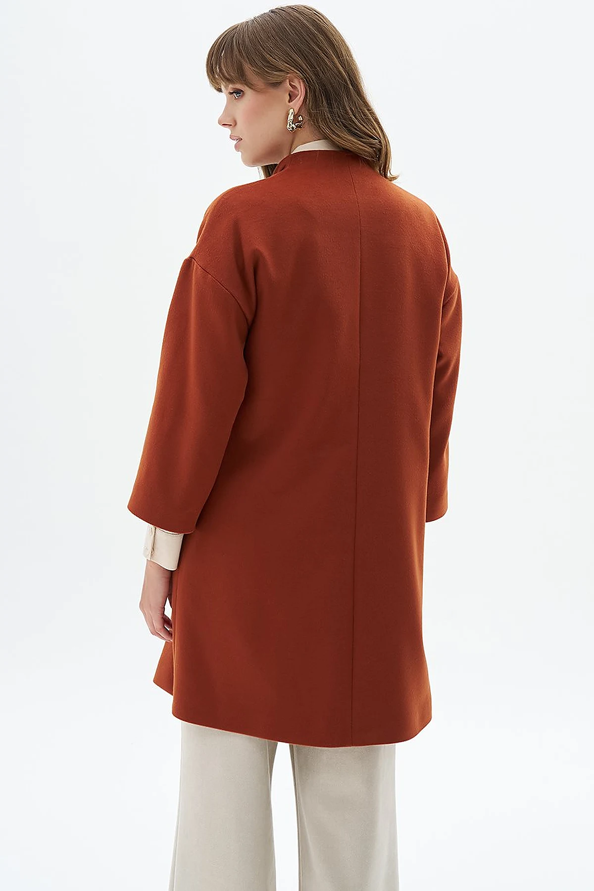 Three Quarter Sleeve Cashmere Coat Brick Red