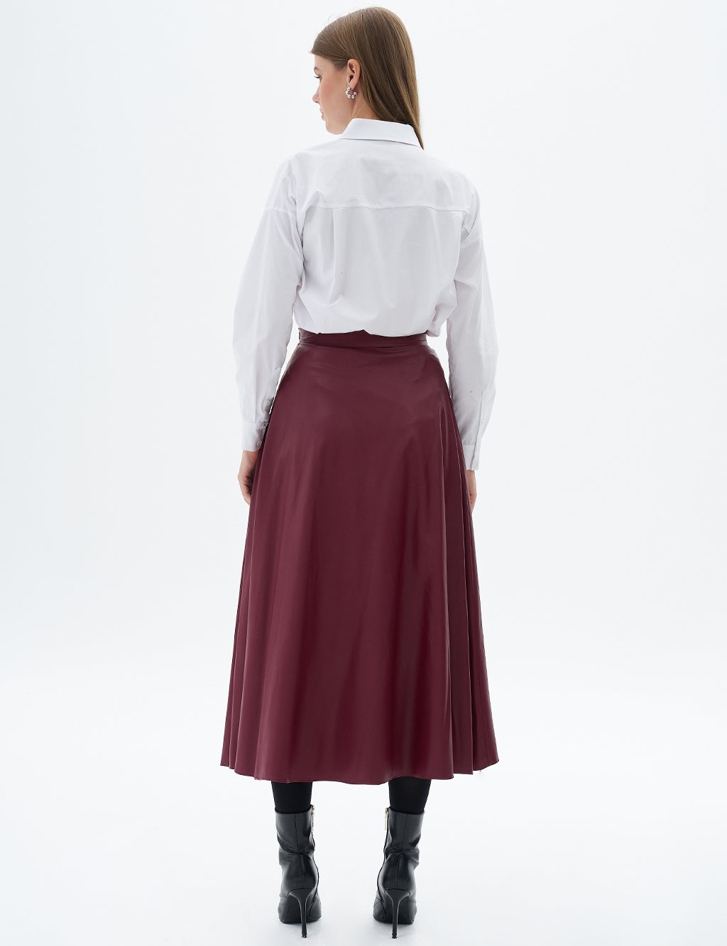 High Waist Faux Leather Skirt Claret Red