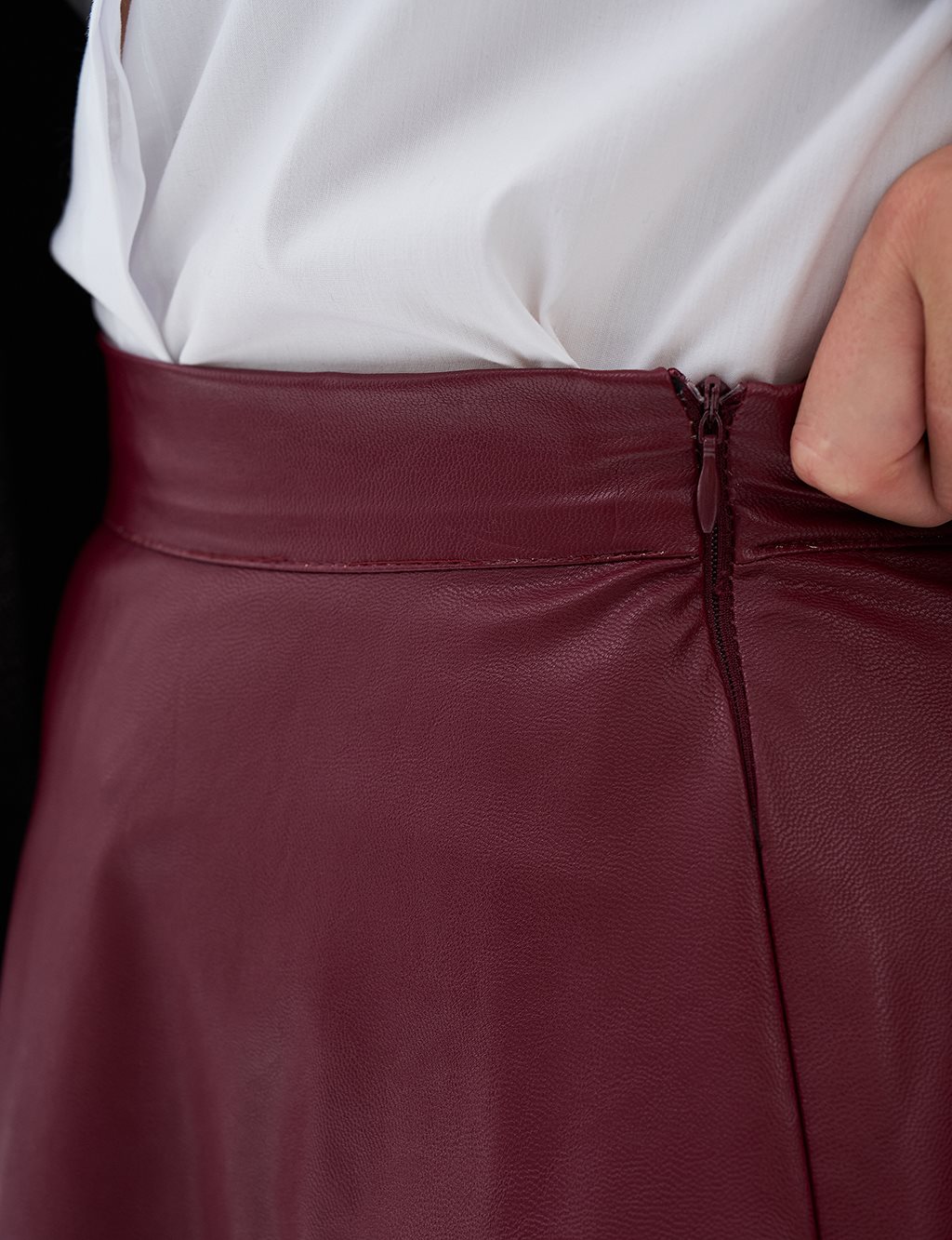 High Waist Faux Leather Skirt Claret Red