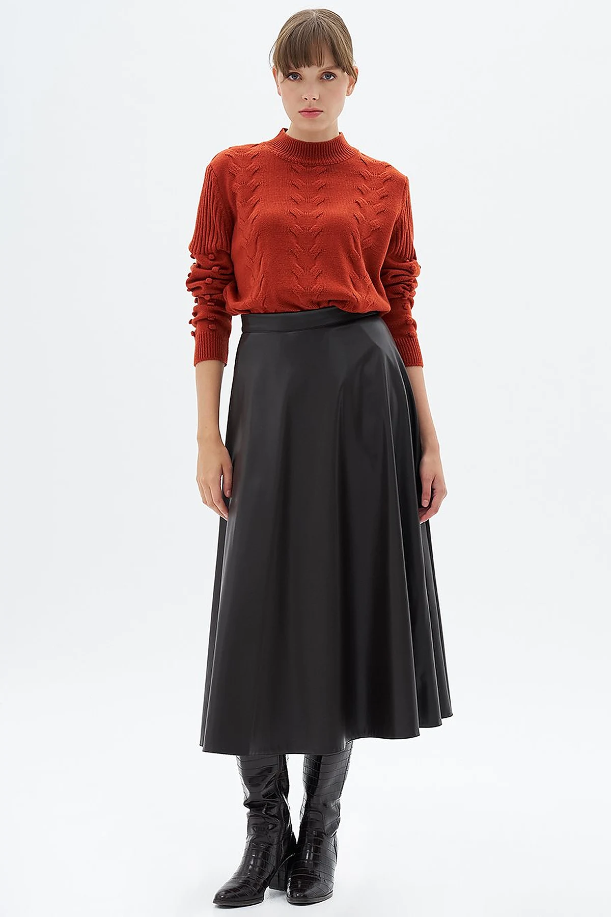 High Waist Faux Leather Skirt Bitter Coffee