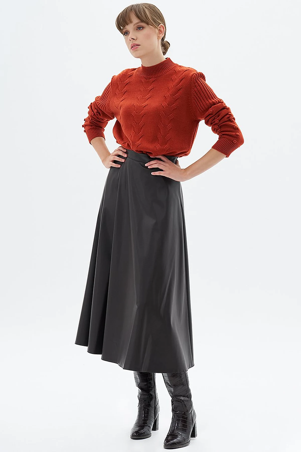 High Waist Faux Leather Skirt Bitter Coffee