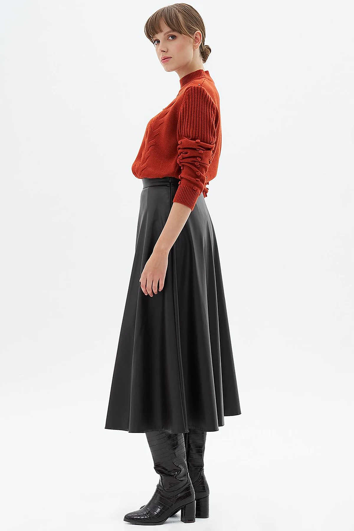 High Waist Faux Leather Skirt Bitter Coffee