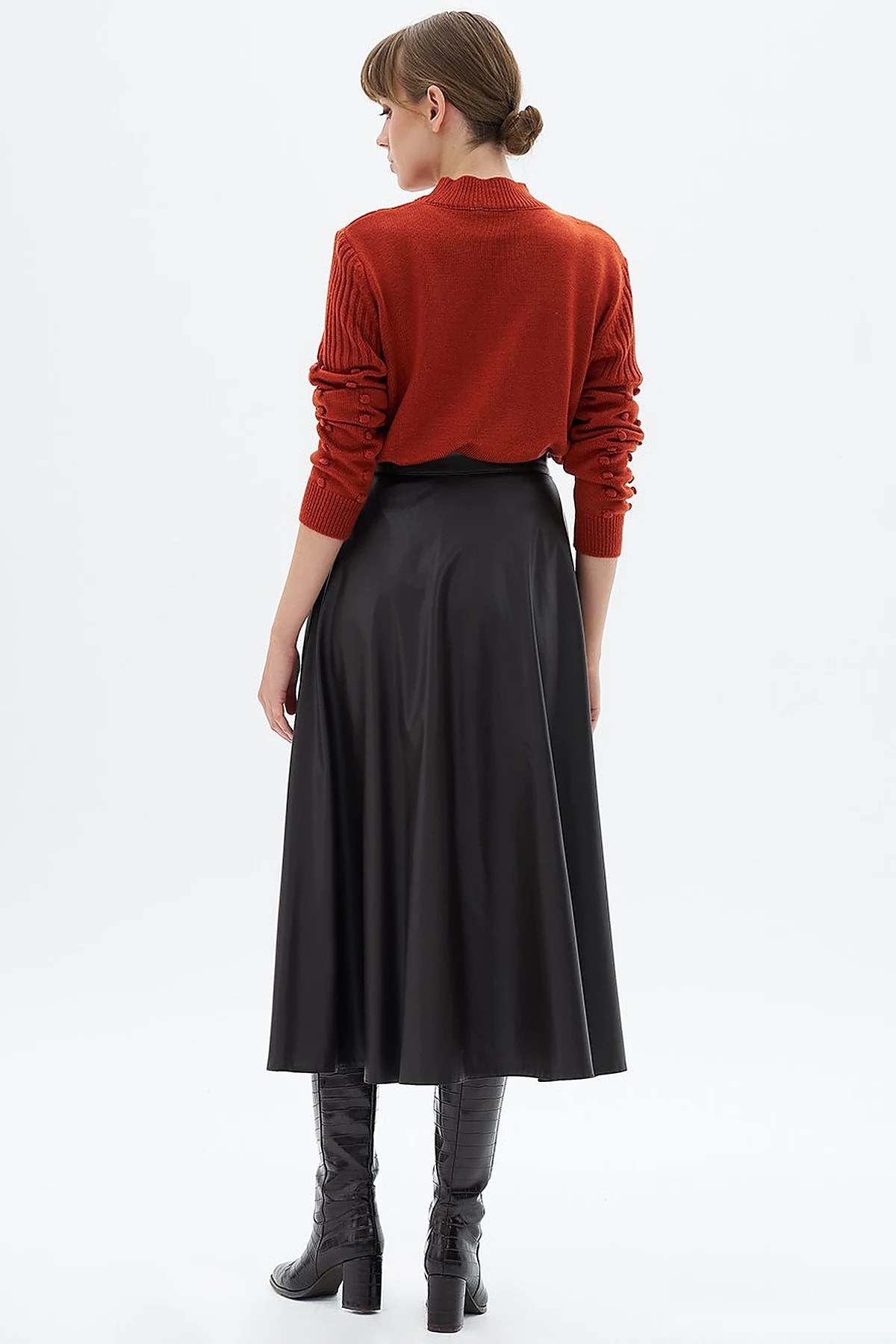 High Waist Faux Leather Skirt Bitter Coffee