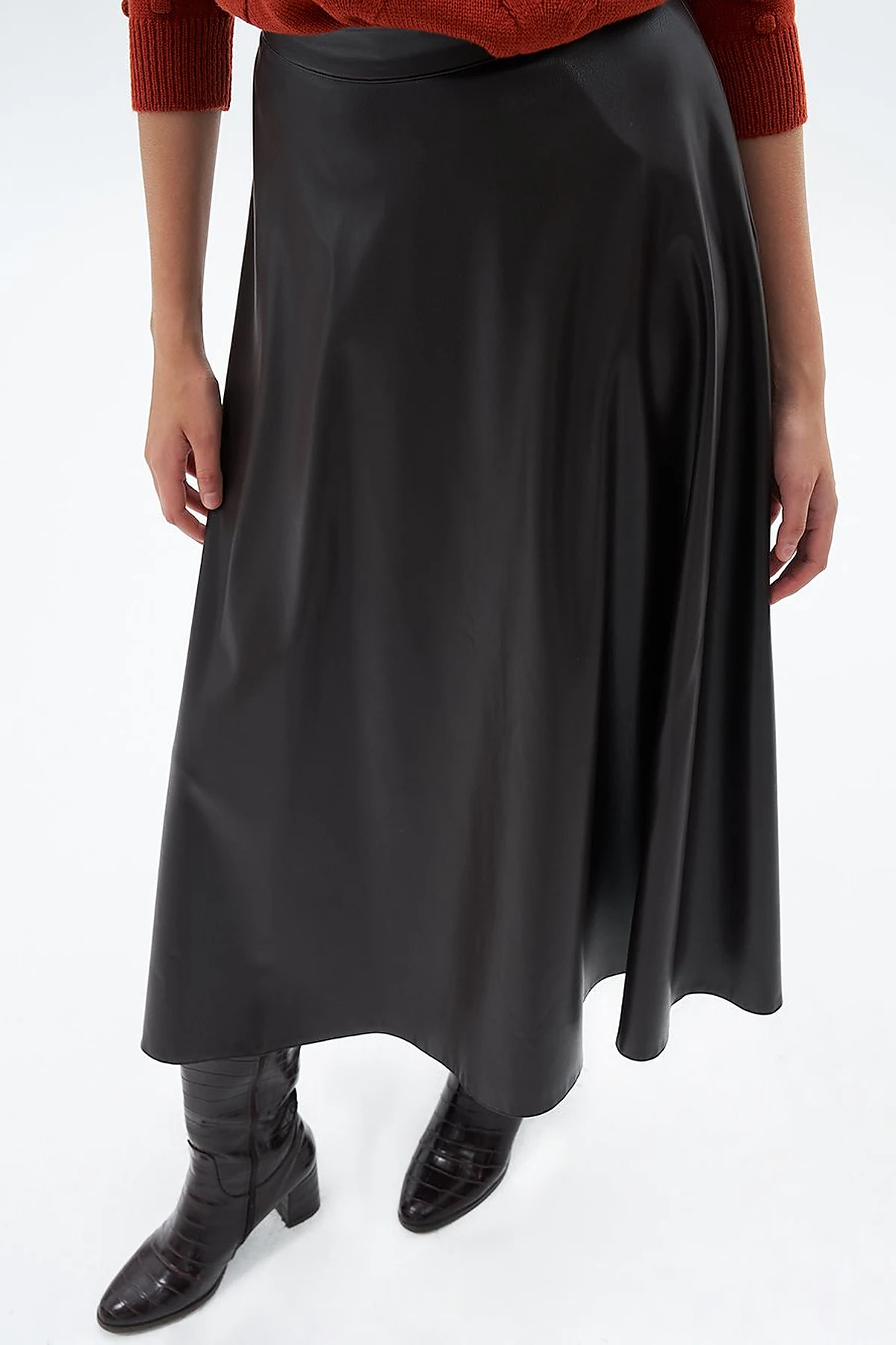 High Waist Faux Leather Skirt Bitter Coffee
