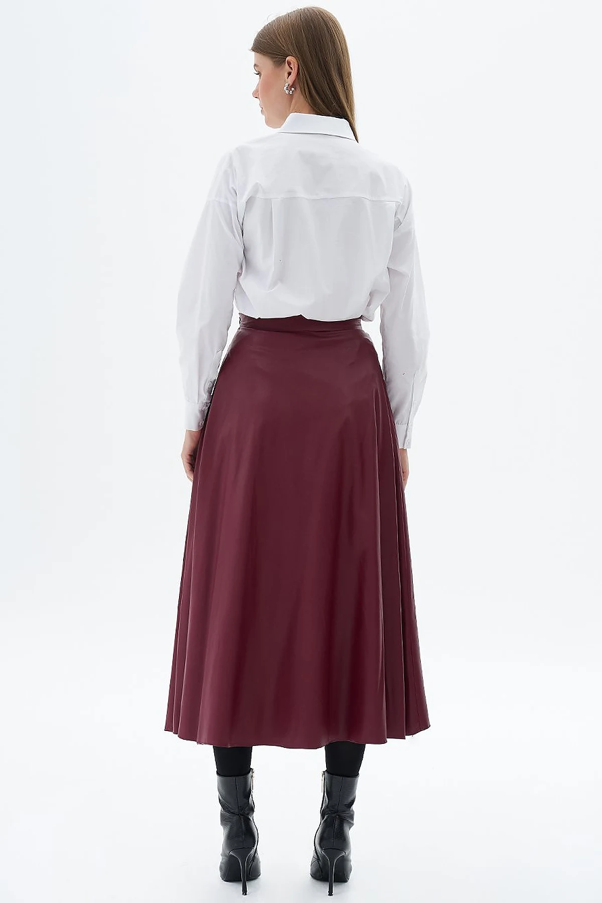 High Waist Faux Leather Skirt Claret Red