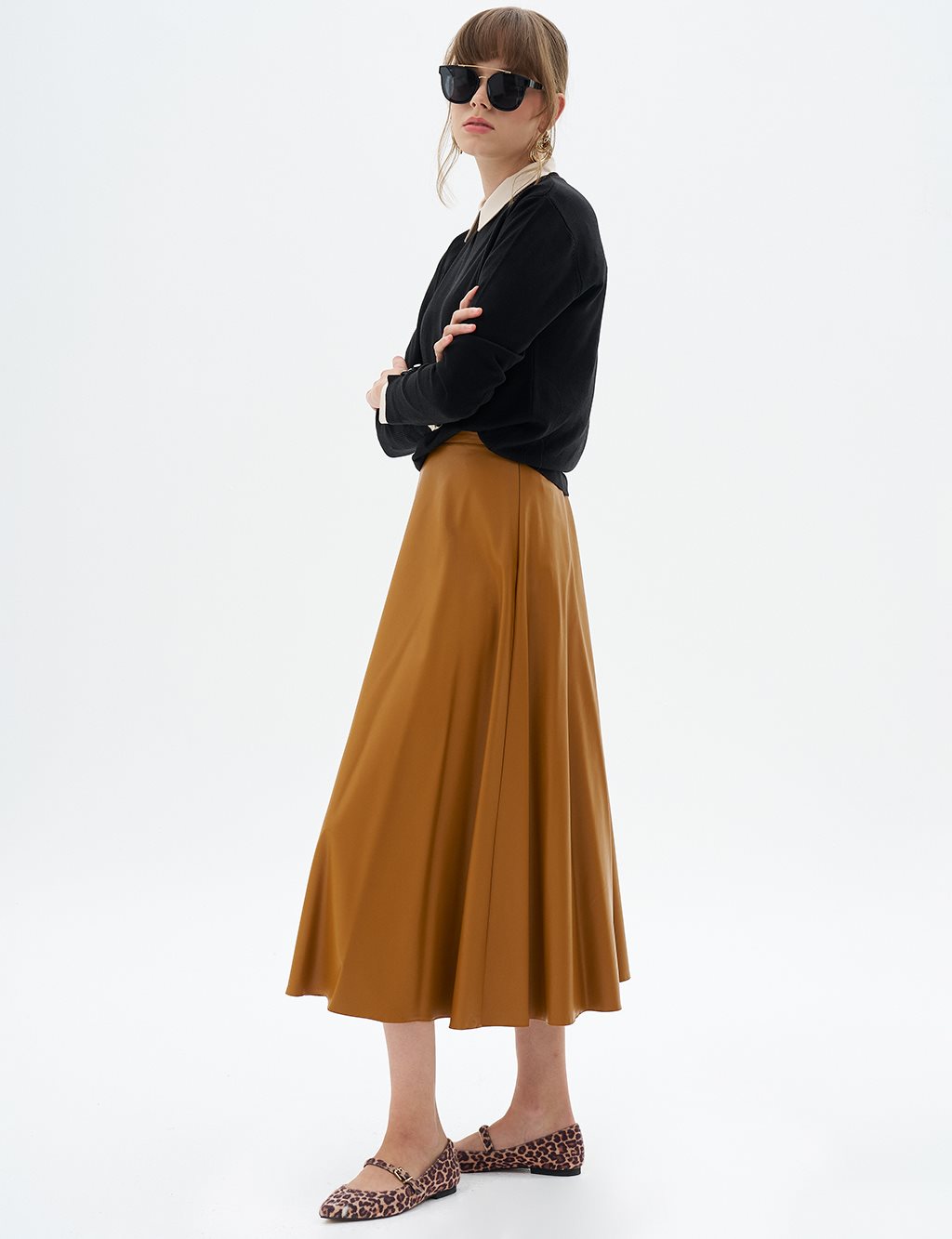 High Waist Faux Leather Skirt Mustard