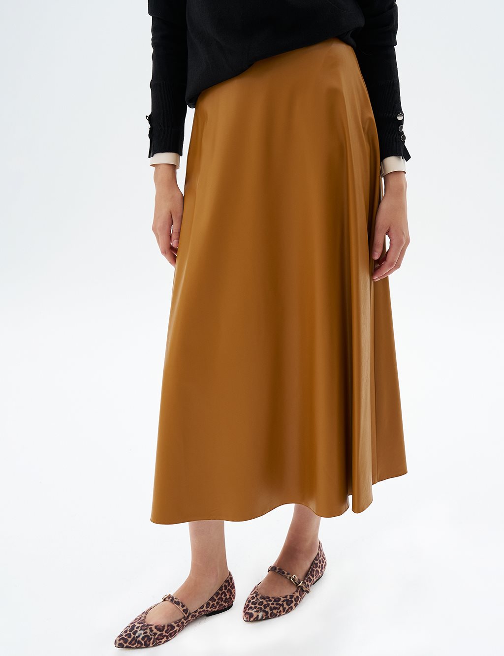 High Waist Faux Leather Skirt Mustard