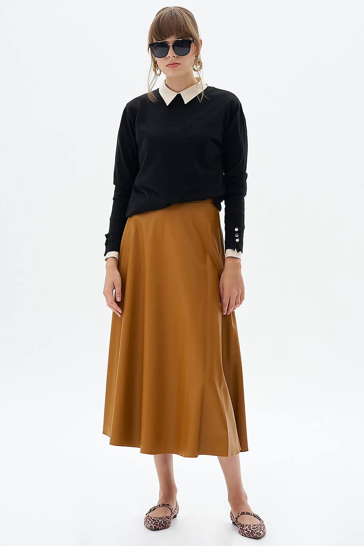 High Waist Faux Leather Skirt Mustard