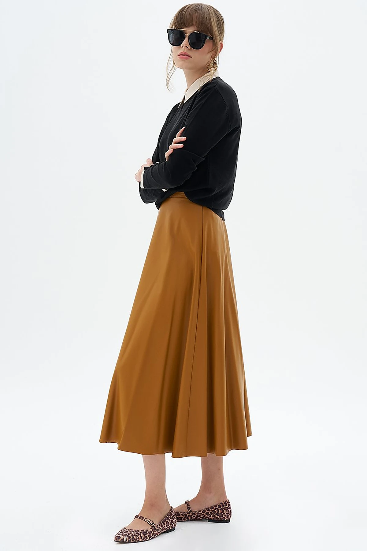High Waist Faux Leather Skirt Mustard