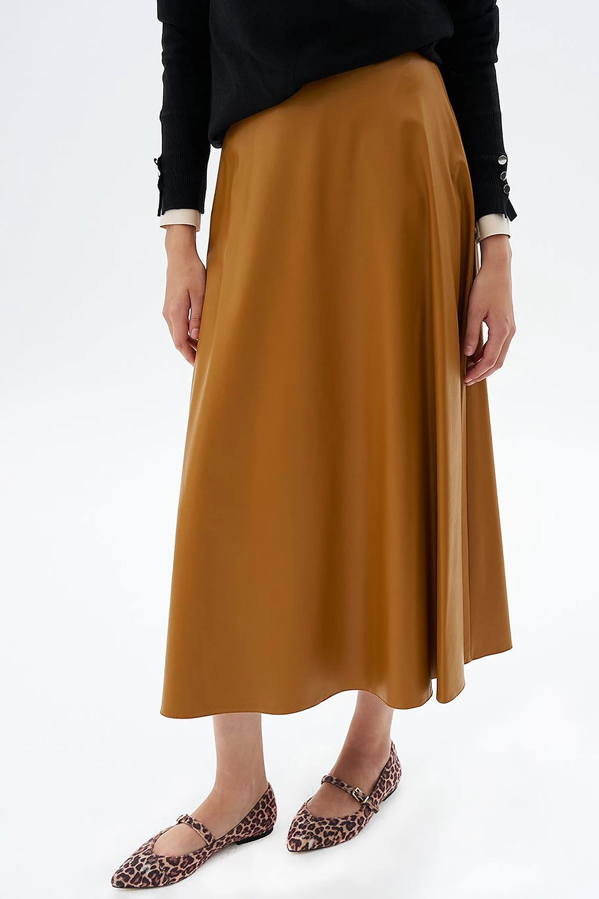 High Waist Faux Leather Skirt Mustard
