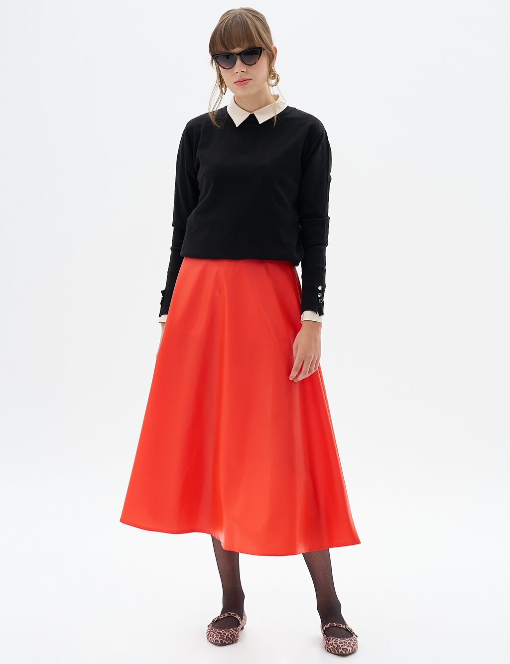 High Waist Faux Leather Skirt Coral