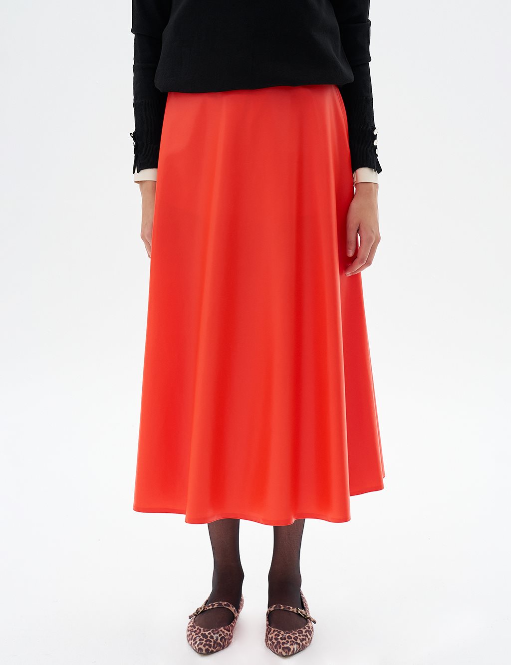 High Waist Faux Leather Skirt Coral