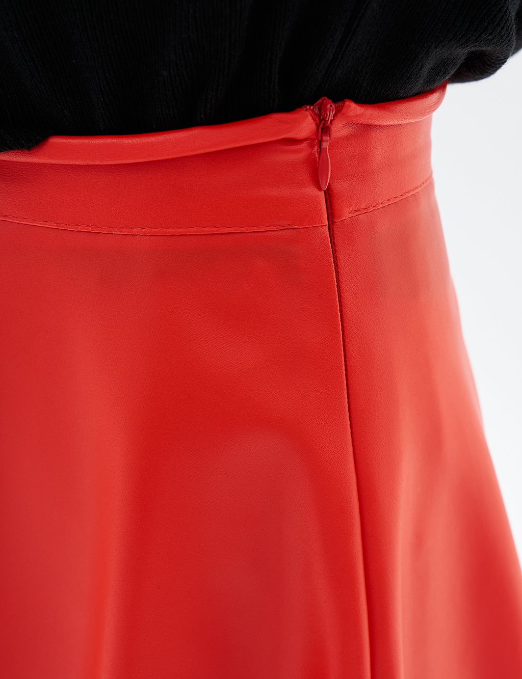 High Waist Faux Leather Skirt Coral