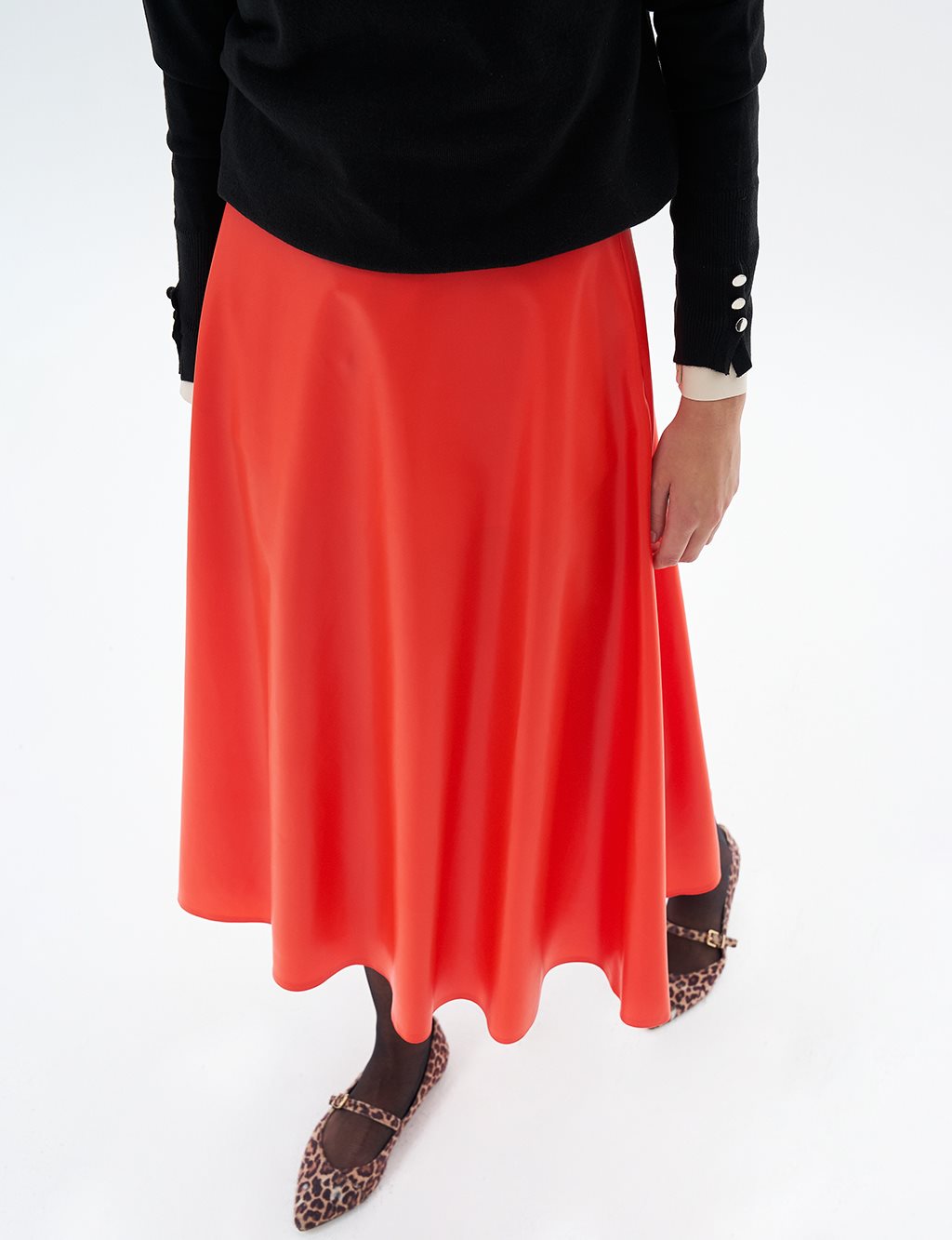 High Waist Faux Leather Skirt Coral