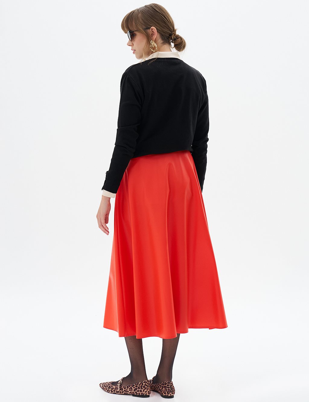 High Waist Faux Leather Skirt Coral