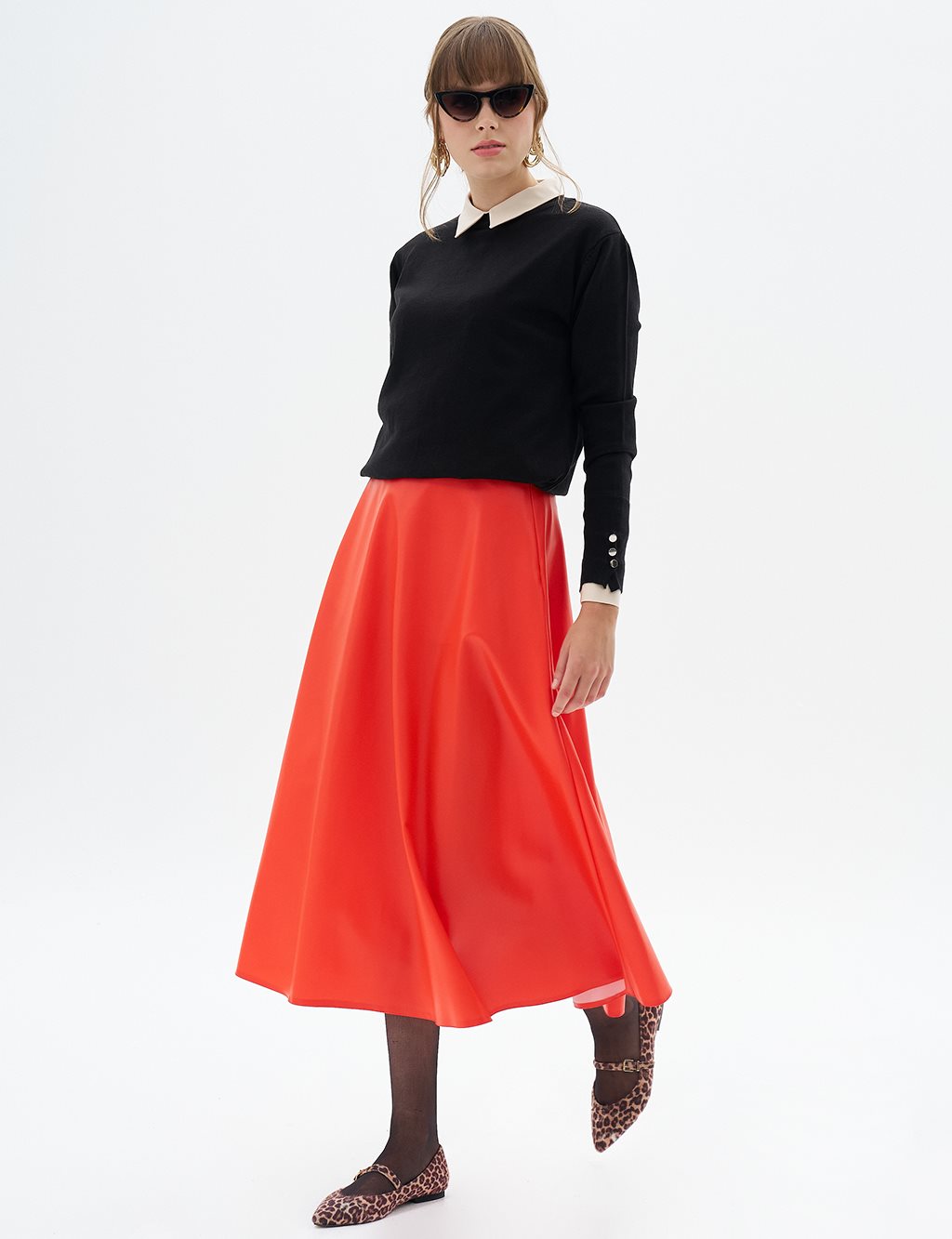 High Waist Faux Leather Skirt Coral