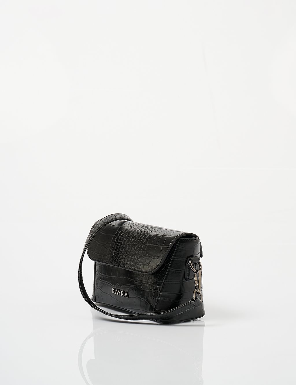 Croco Pattern Baguette Bag Black