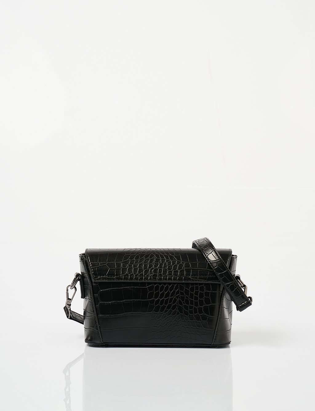 Croco Pattern Baguette Bag Black