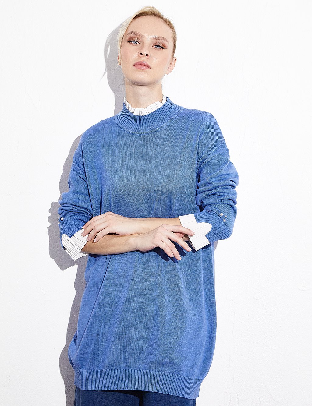 Pleated Sleeve End Knitwear Tunic Indigo