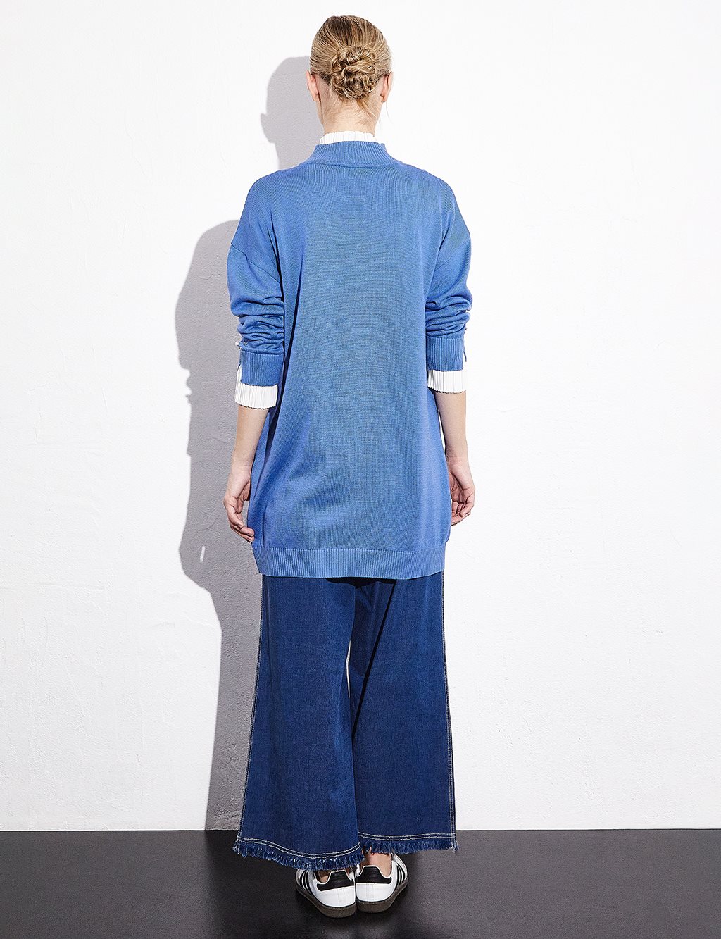 Pleated Sleeve End Knitwear Tunic Indigo