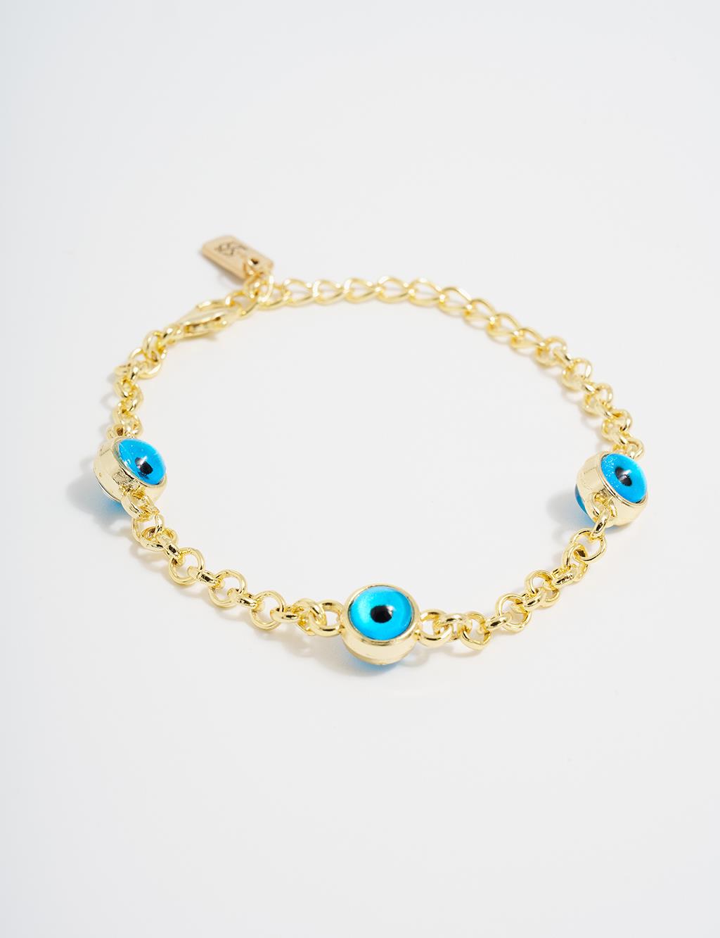 Multiple Evil Eye Bead Figured Bracelet Gold