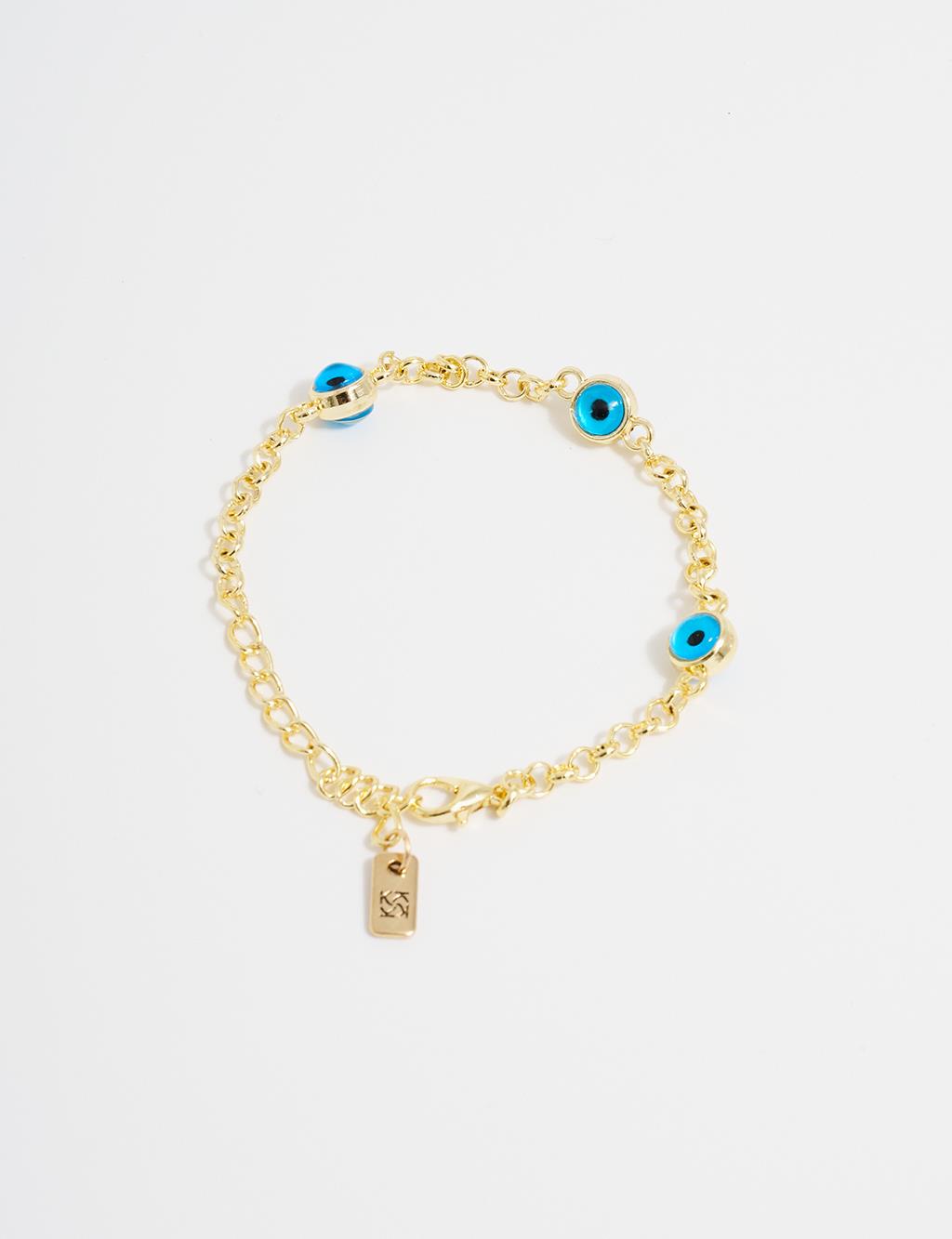 Multiple Evil Eye Bead Figured Bracelet Gold