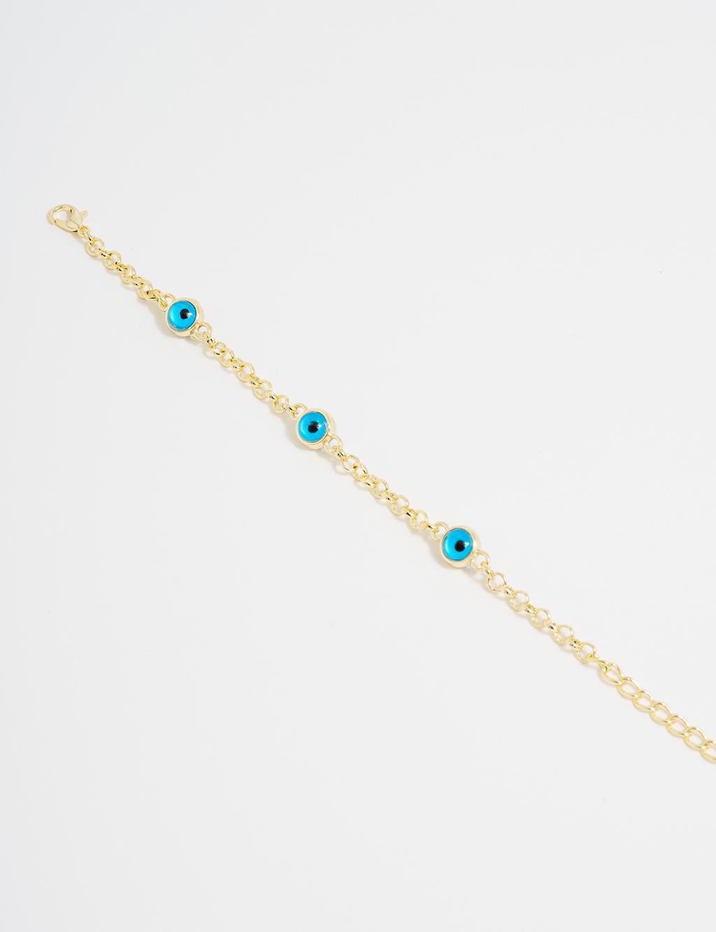 Multiple Evil Eye Bead Figured Bracelet Gold