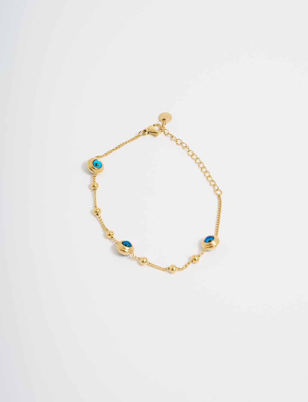 Gold Steel Bracelet with Evil Eye Pendant