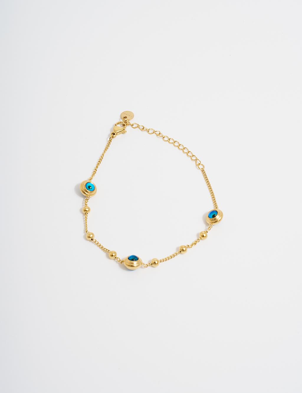 Gold Steel Bracelet with Evil Eye Pendant