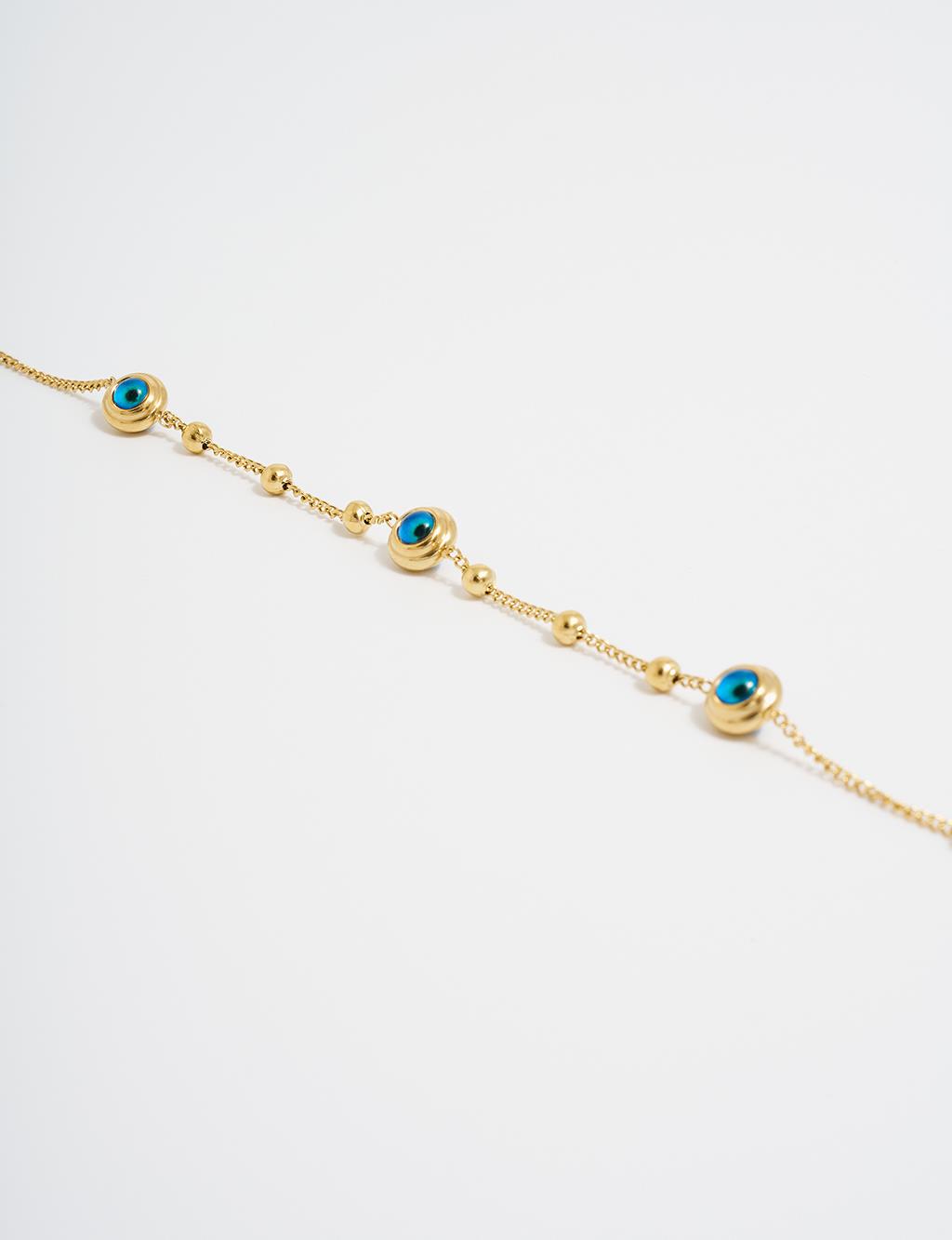 Gold Steel Bracelet with Evil Eye Pendant