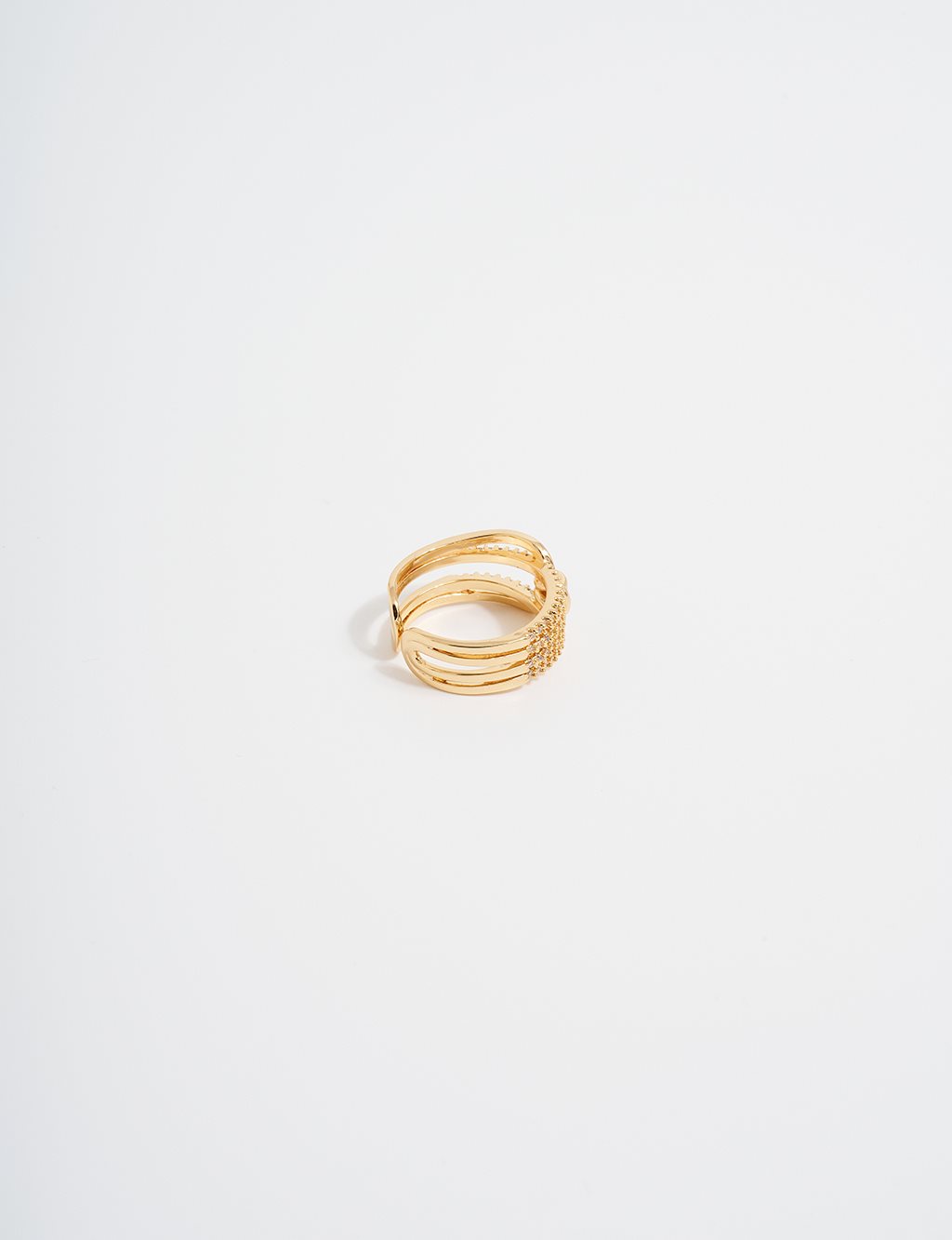 Stone-Embellished Double-Band Ring in Gold